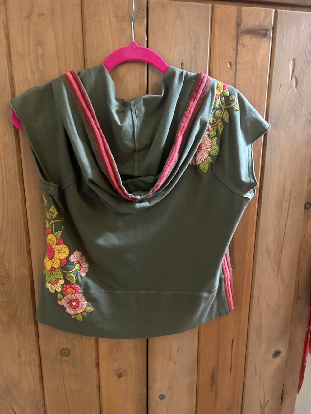 Johnny Was Green Hoodie with Multicolor Floral Embroidery - Picture 2 of 6